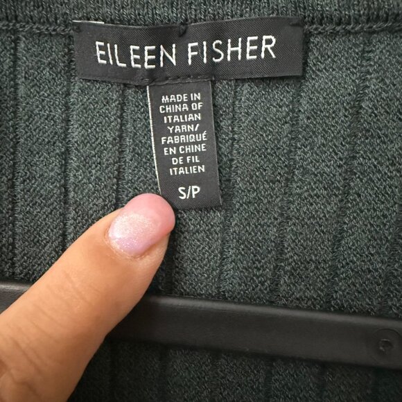 Eileen Fisher Green Wool Ribbed Pleated Fit Flare Sweater Dress Womens Small - Picture 2 of 5